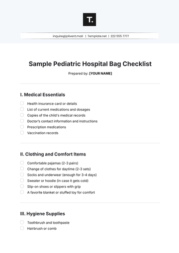 Free Sample Pediatric Hospital Bag Checklist Template to Edit Online