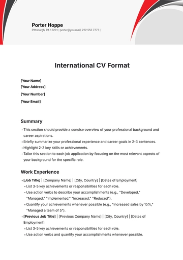 Free International CV Format Template to Edit Online