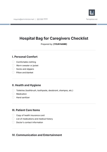 Free Hospital Bag for Caregivers Checklist Template to Edit Online