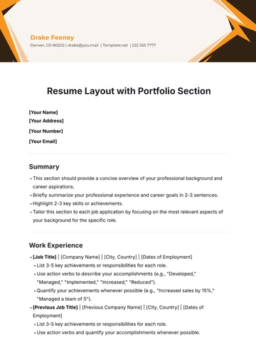 Free Resume Layout Template with Portfolio Section to Edit Online