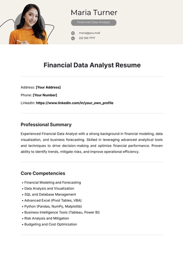 Free Financial Data Analyst Resume Template to Edit Online
