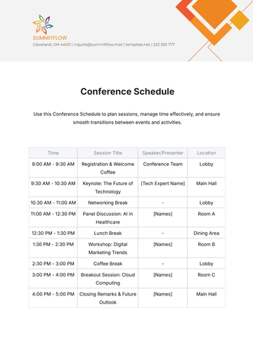 Free Conference Schedule Template to Edit Online