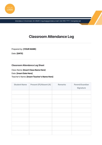Free Classroom Attendance Log Template to Edit Online