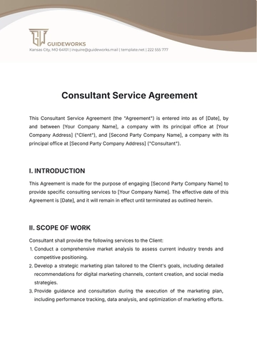 Free Consultant Service Agreement Template to Edit Online