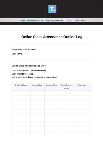 Free Online Class Attendance Outline Log Template to Edit Online