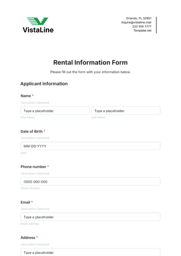 Free Rental Information Form Template to Edit Online