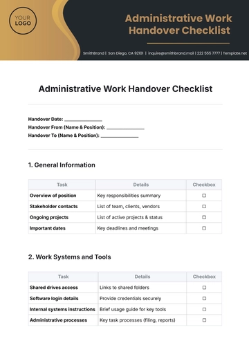 Free Administrative Work Handover Checklist Template to Edit Online