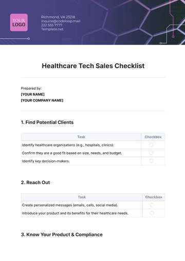 Free Healthcare Tech Sales Checklist Template to Edit Online