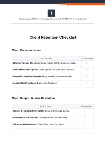 Free Client Retention Checklist Template to Edit Online