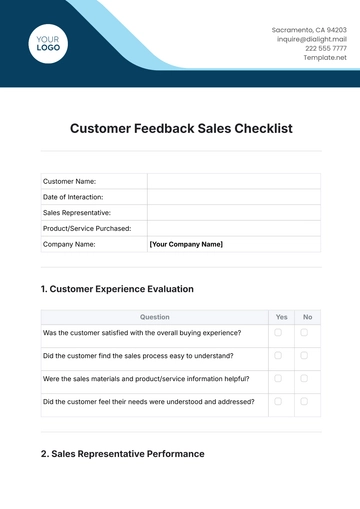 Free Customer Feedback Sales Checklist Template to Edit Online
