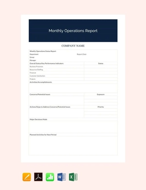 Monthly Operations Report Template Monthly Operations Report Template