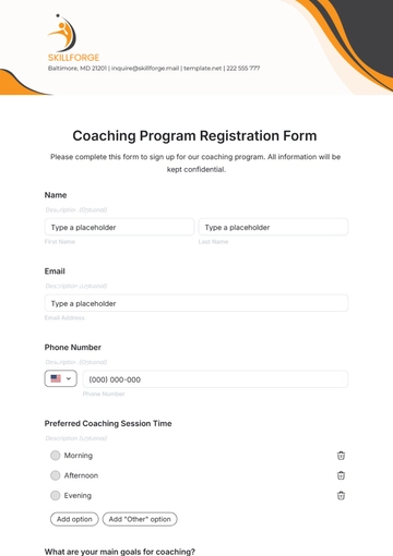Free Coaching Program Registration Form Template to Edit Online