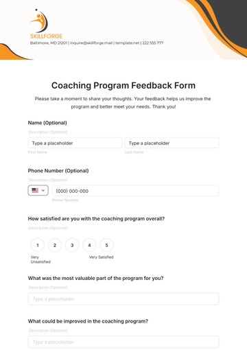 Free Coaching Program Feedback Form Template to Edit Online