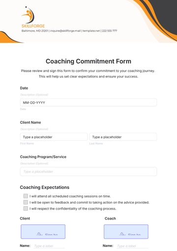 Free Coaching Commitment Form Template to Edit Online