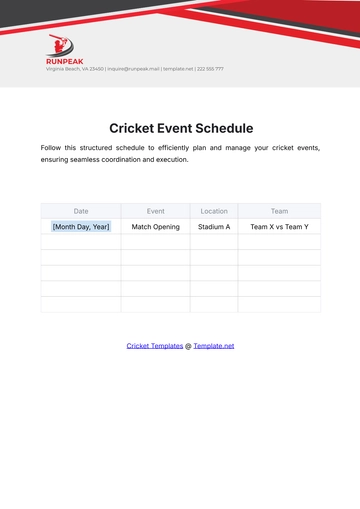 Free Cricket Event Schedule Template to Edit Online