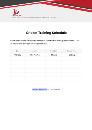 Free Cricket Training Schedule Template to Edit Online