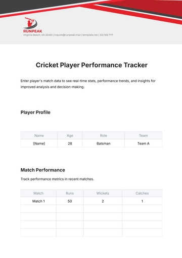 Free Cricket Player Performance Tracker Template to Edit Online