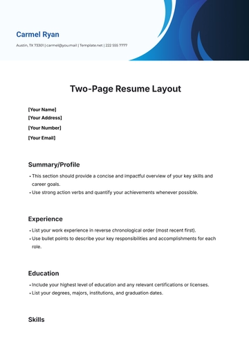 Free Two-Page Resume Layout Template to Edit Online
