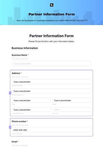 Free Partner Information Form Template to Edit Online