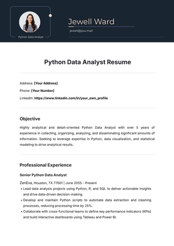 Free Python Data Analyst Resume Template to Edit Online