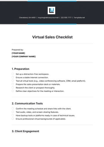 Free Virtual Sales Checklist Template to Edit Online