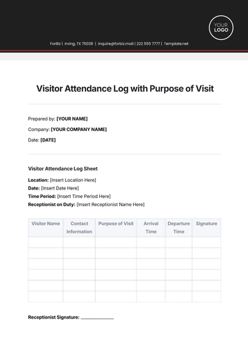 Free Visitor Attendance Log with Purpose of Visit Template to Edit Online