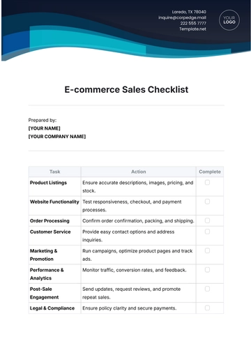 Free E-commerce Sales Checklist Template to Edit Online