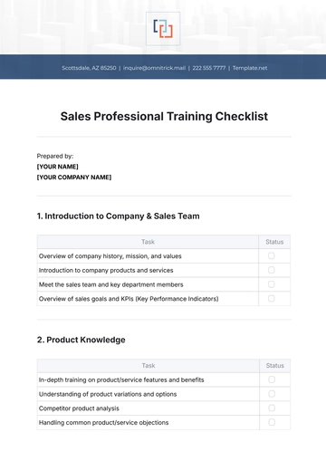 Free Sales Professional Training Checklist Template to Edit Online