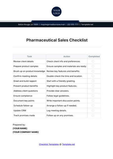 Free Pharmaceutical Sales Checklist Template to Edit Online