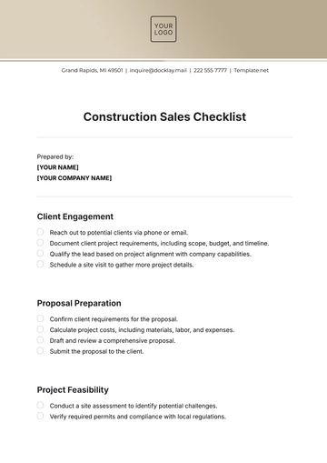 Free Construction Sales Checklist Template to Edit Online