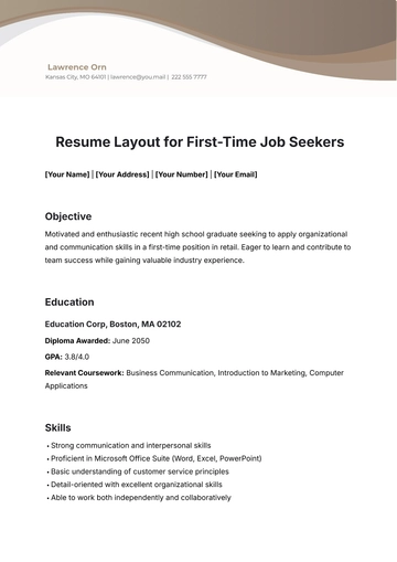 Free Resume Layout Template for First-Time Job Seekers to Edit Online
