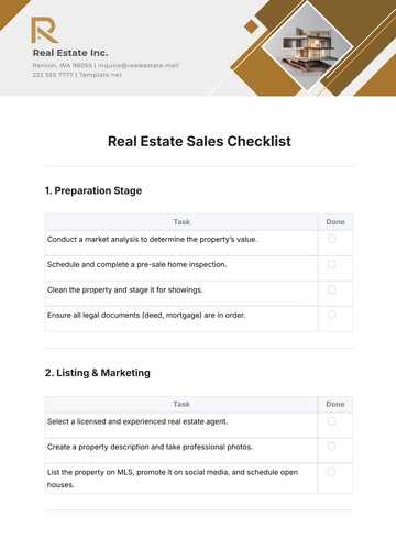 Free Real Estate Sales Checklist Template to Edit Online