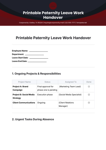 Free Printable Paternity Leave Work Handover Template to Edit Online