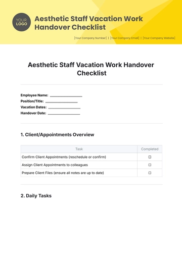 Free Aesthetic Staff Vacation Work Handover Checklist Template to Edit Online
