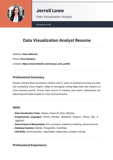 Free Data Visualization Analyst Resume Template to Edit Online