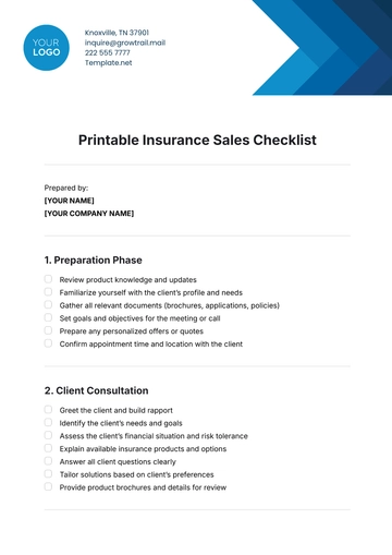 Free Printable Insurance Sales Checklist Template to Edit Online