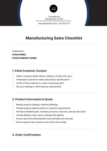 Free Manufacturing Sales Checklist Template to Edit Online
