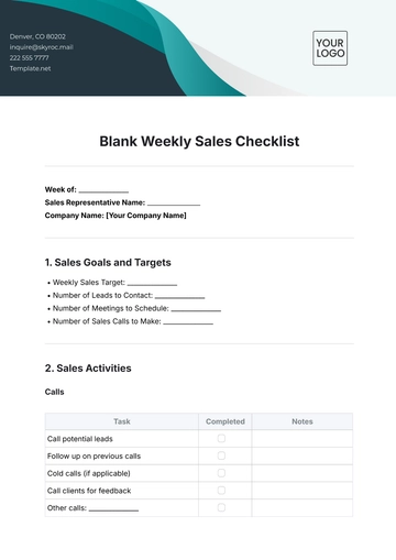 Free Blank Weekly Sales Checklist Template to Edit Online