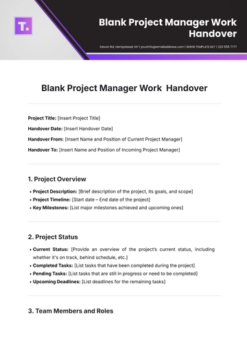 Free Blank Project Manager Work  Handover Template to Edit Online