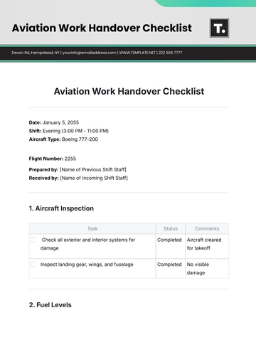 Free Aviation Work Handover Checklist Template to Edit Online