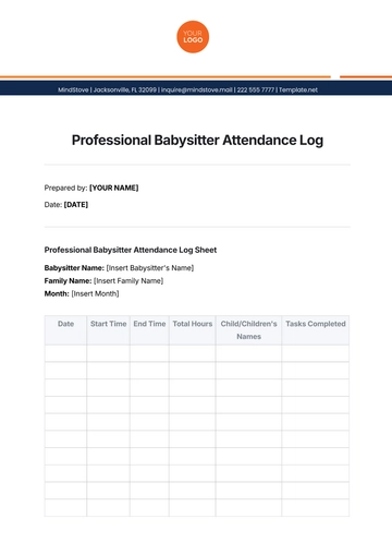 Free Professional Babysitter Attendance Log Template to Edit Online