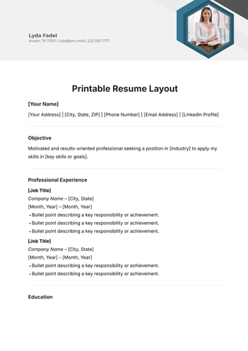 Free Printable Resume Layout Template to Edit Online