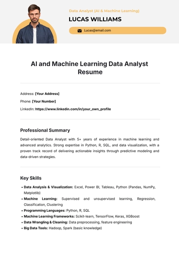 Free AI and Machine Learning Data Analyst Resume Template to Edit Online