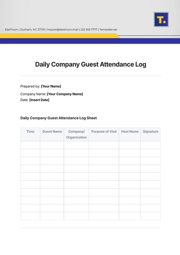 Free Daily Company Guest Attendance Log Template to Edit Online