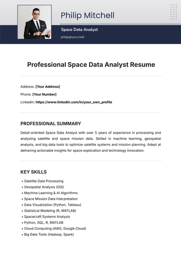 Free Space Data Analyst Resume Template to Edit Online