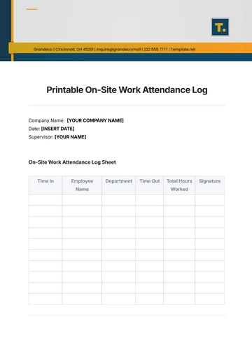Free Printable On-Site Work Attendance Log Template to Edit Online
