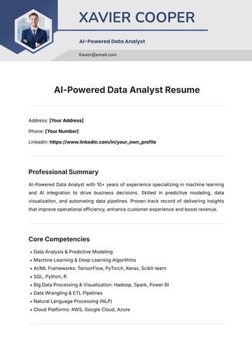 Free AI-Powered Data Analyst Resume Template to Edit Online