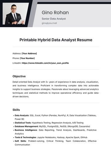 Free Printable Hybrid Data Analyst Resume Template to Edit Online