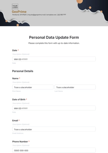 Free Personal Data Update Form Template to Edit Online