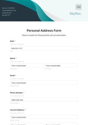 Free Personal Address Form Template to Edit Online